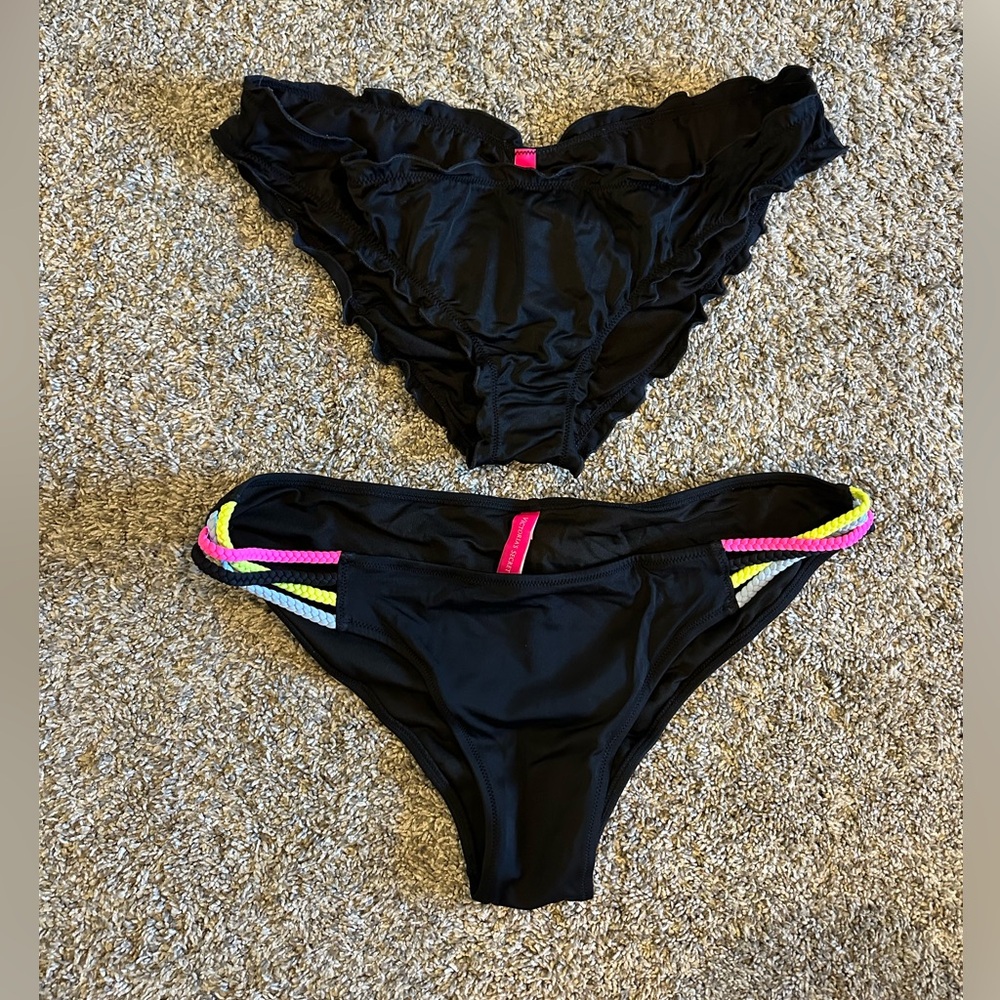 Victoria's Secret Black and Multicolor Bikini Bottoms